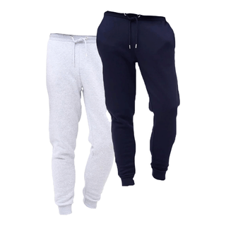 Keanu Mens 2 Pack Slim Fit Joggers - Light Grey and Navy Designs - Cotton Blend