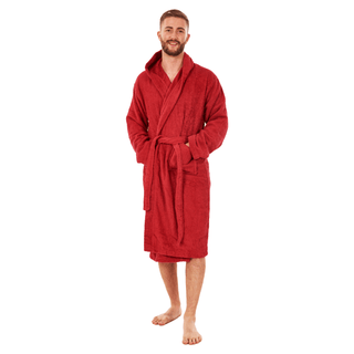 Keanu Mens Bath Robe - Red Design - 100% Cotton - Sizes M/L
