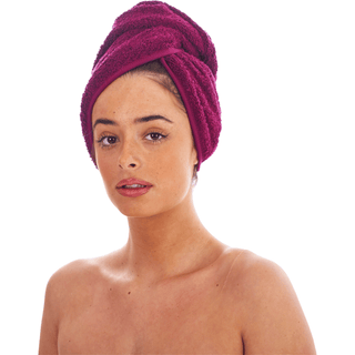Keanu 3 Pack Hair Turban Towel - 100% Cotton - 64 x 23cm -Berry, Lilac, Pink Design