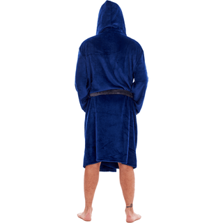 Keanu Mens Dressing Gown - Navy/Charcoal Design - 100% Fleece Polyester - Adults