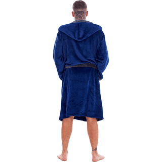 Keanu Mens Dressing Gown - Navy/Charcoal Design - 100% Fleece Polyester - Adults