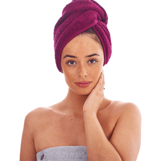 Keanu 3 Pack Hair Turban Towel - 100% Cotton - 64 x 23cm -Berry, Lilac, Pink Design