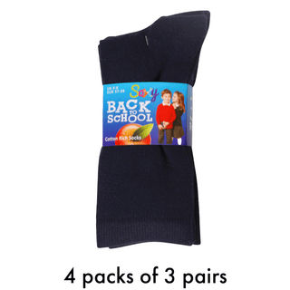 Kids 12 Pack Ankle Cotton Rich Plain School Socks - Navy