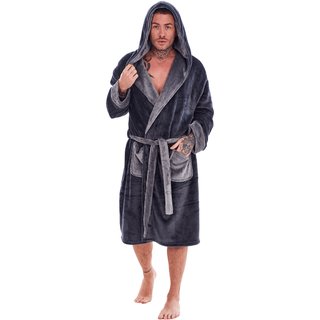 Keanu Mens Dressing Gown - Charcoal/Grey Design - 100% Fleece Polyester - Adults