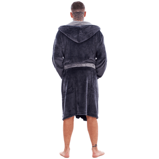 Keanu Mens Dressing Gown - Charcoal/Grey Design - 100% Fleece Polyester - Adults