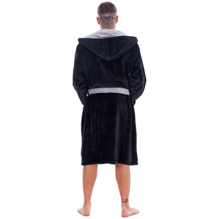 Keanu Mens Dressing Gown - Black/Grey Design - 100% Fleece Polyester - Adults