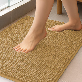 K Collection Luxury Chenille Bath Mat, Extra Soft and Absorbent Shaggy - Non Slip Machine Washable Bathroom Mats – Beige - Available in 3 Sizes