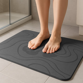 K Collection Stone Bath Mat – Premium Diatomite Mat for Bathroom or Kitchen – Natural Non Slip Wudu Mat – Ultra Fast Drying – Eco Friendly & Anti Mould - Dark grey