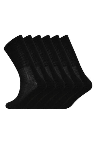 Ladies 6 Pack Calf Size Bamboo Organic Cotton, Sport Socks, Anti Bacterial - Black