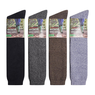 Men's 4 Pack Wellington Boot Socks in Blue, Black, Grey and Brown