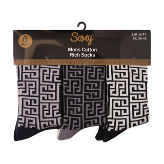 Mens 6 Pack Novelty Socks Cotton Rich Dad Gift - Geometric Design