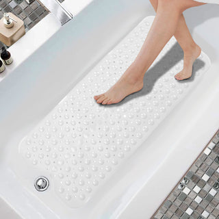 K Collection Premium Non Slip Shower Mat – Anti Mould & Mildew, 200 Suction Cups – Extra Long 100x40cm Rubber PVC Bath Mat – Machine Washable – White