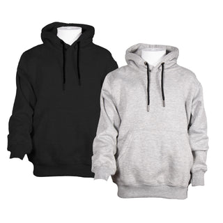 Keanu Mens 2 Pack Hoodie - Fleece Lining - Black and Heather Grey Design