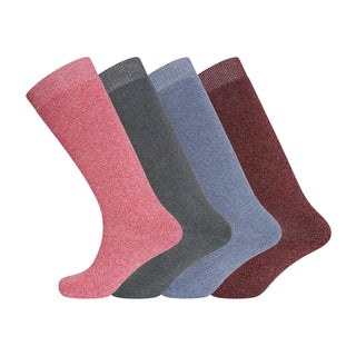 Ladies 4 Pack Wool Blend Long Wellington Boot Socks, Women's Welly Socks- Assorted Colours (Red, Green, Blue and Wine Red)