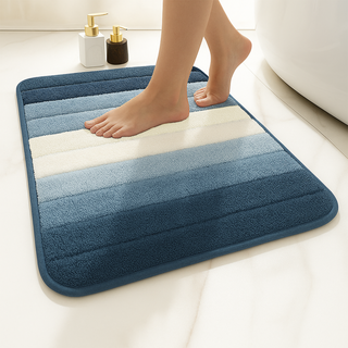 K Collection Multipurpose Microfibre Bath Mat – Super Absorbent Non-Slip Mat - Extra Soft Thick Floor Foot Mat, Fluffy Shaggy Shower Bathroom Mat - Blue