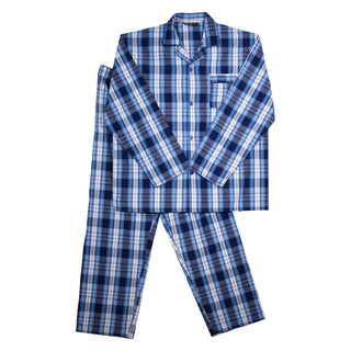 Keanu Mens Woven Pyjamas Set - Multiple Designs - Long Sleeve Button Down Shirt with Chest Pocket and Straight Leg Pants
