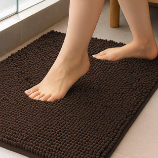 K Collection Luxury Chenille Bath Mat, Extra Soft and Absorbent Shaggy - Non Slip Machine Washable Bathroom Mats – Brown - Available in 3 Sizes