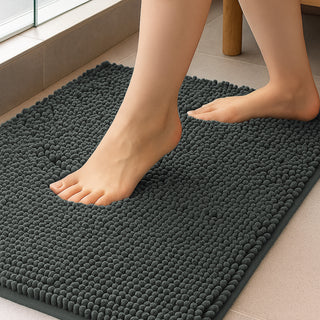 K Collection Luxury Chenille Bath Mat, Extra Soft and Absorbent Shaggy - Non Slip Machine Washable Bathroom Mats – Grey - Available in 3 Sizes