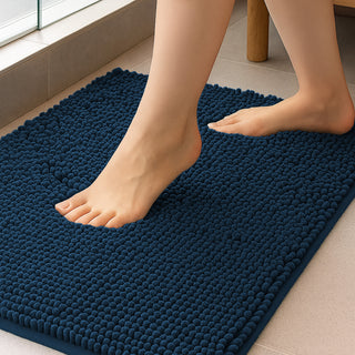 K Collection Luxury Chenille Bath Mat, Extra Soft and Absorbent Shaggy - Non Slip Machine Washable Bathroom Mats – Navy - Available in 3 Sizes