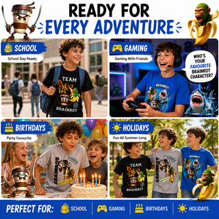 Gamer Brainrot Pack of 3 T-Shirts | Kids Brainrot Tee Shirt Set | Cappuccino Assassino, Chimpanzini Bananini & Brainrot Squad | 100% Cotton | Boys 5-12 Years