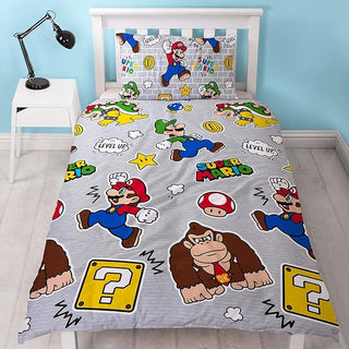 Nintendo Reversible Duvet Set - Mario Level Up Design - Single