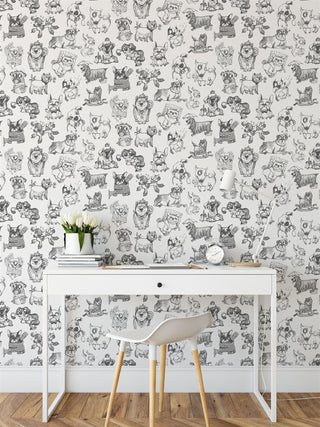 Muriva Pooches Black and White Wallpaper 102577 – Dog Print Decorative Wallcovering