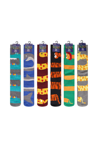 Kids 6 Pack Thermal Wellington Boot Socks - Assorted Fun Animal Designs