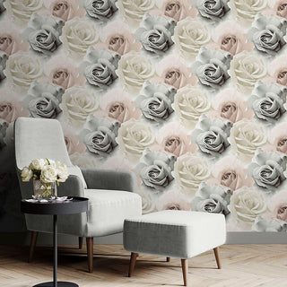 Muriva Rhoda Rose Blush & Green Wallpaper 203503 10m Roll Floral Botanical
