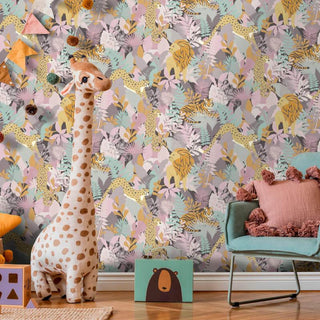 Holden Decor Animal Kingdom Pink Wallpaper 13070 – Exotic Animal & Botanical Design – 10m Roll