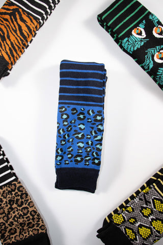 Ladies 5 Pack Wellington Boot Socks - Animal Skin Stripe Designs