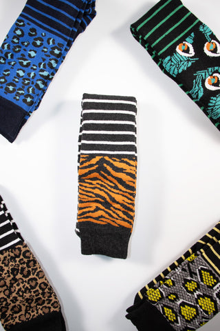 Ladies 5 Pack Wellington Boot Socks - Animal Skin Stripe Designs
