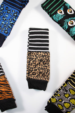 Ladies 5 Pack Wellington Boot Socks - Animal Skin Stripe Designs