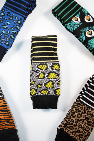 Ladies 5 Pack Wellington Boot Socks - Animal Skin Stripe Designs
