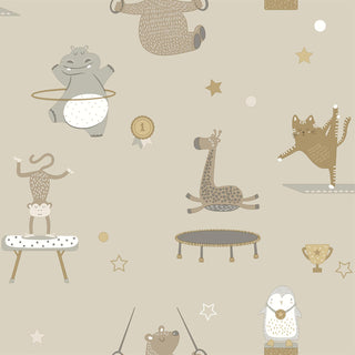 Holden Decor Animal Gymnastic Beige Wallpaper 13240 – Fun Animal Design – 10m Roll