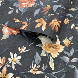 Holden Decor Oriental Trail Navy Wallpaper 13820 – Elegant Oriental Botanical Design – 10m Roll