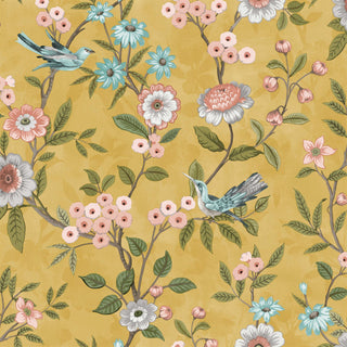 Fine Decor Eleanor Floral Birds in Yellow, Cream and Blue Wallpaper - 10m x 53cm Wide