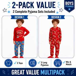 Disney Boys Lightning McQueen Long Pyjamas 2 Pack - 100% Cotton Kids Sleepwear