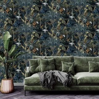 Holden Decor Jungle Paradise Navy Wallpaper 13180 – Tropical Botanical Design – 10m Roll