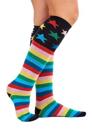 Ladies 5 Pack Wellington Boot Socks, Thermal - Hearts, Stars and Stripe Patterns