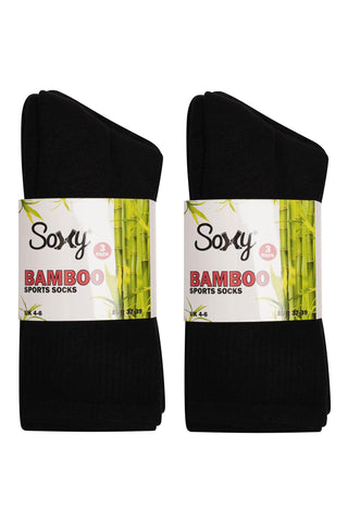 Ladies 6 Pack Calf Size Bamboo Organic Cotton, Sport Socks, Anti Bacterial - Black