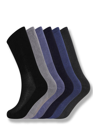 Mens 6 Pack Bamboo Sport Socks, Calf Size, Anti Bacterial Socks - Assorted Colours