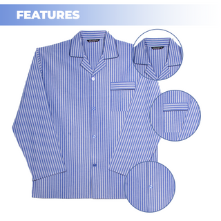 Keanu Mens Woven Pyjamas Set - Multiple Designs - Long Sleeve Button Down Shirt with Chest Pocket and Straight Leg Pants