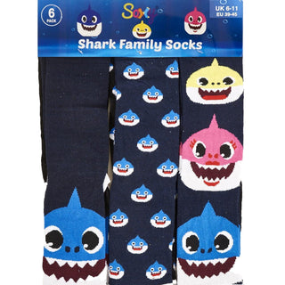 Mens 6 Pack Novelty Socks Cotton Rich Family Gift - Shark Design