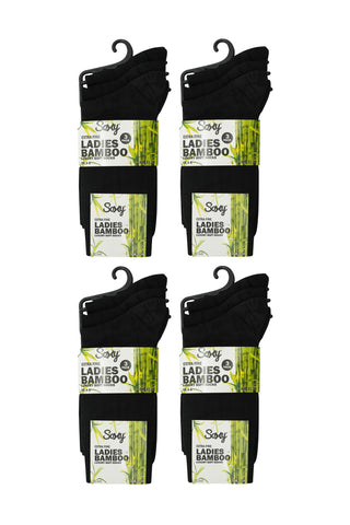 Ladies 12 Pack Bamboo Socks - Super Soft Anti Bacterial Socks - Black