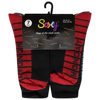 Mens 7 Pack Novelty Socks Cotton Rich Dad Gift, Colour Sole, Heel and Toe - Days of the Week Design