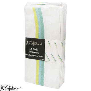 K Collection Green 12 Pack Kitchen Towels Set - 100% Pure Cotton Classic Herringbone Weave