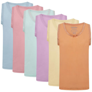 KidCollection Girls Pack of 6 Vest - Pastel Colours Design