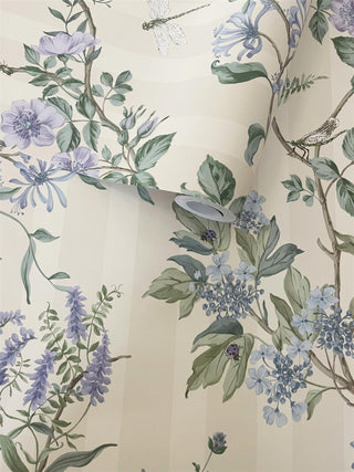 Holden Decor Hampton Gardens Neutral/Blue Wallpaper 13911 – Elegant Floral Garden Design – 10m Roll