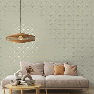 Holden Decor Honeycomb Bee Green/Gold Wallpaper 13080 – Elegant Bee & Honeycomb Design – 10m Roll