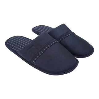 Keanu Mens Suede Slippers - Black and Navy Design - Slip On Mule